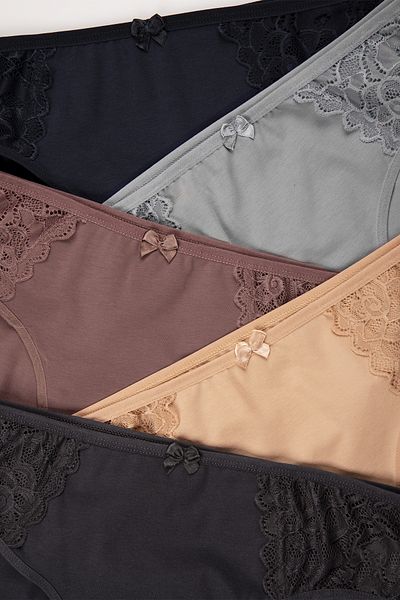Happy Fox Cotton Women's Panty Ruched 5 Piece Set Pack Lycra Slip Plus Size Normal Waist