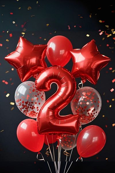 PARTİAVM 2 Year Old Red Number Balloon Birthday Party Set Red Color Balloon Red Sequin Transparent Balloon