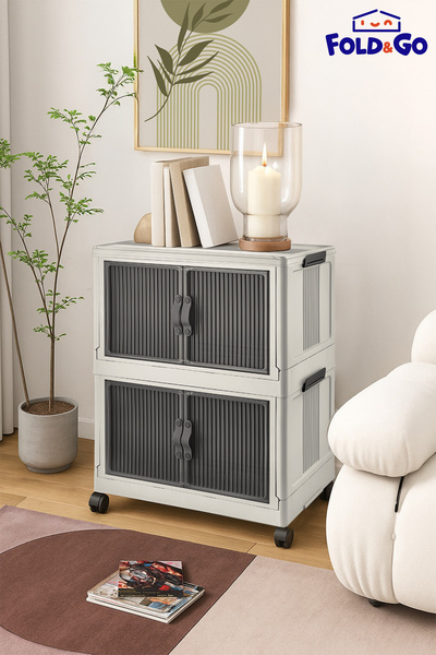 Fold&Go 2 Katlı Portatif Organizer Tekerlekli Dolap ”Beyaz” Çok Amaçlı Mıknatıs Kapaklı Katlanır