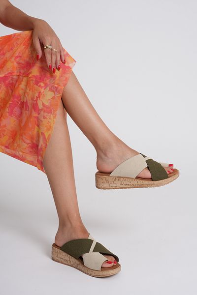 Taran Laura Women's Flip Flops Cross Detailed Stylish and Comfortable Cork Sole Slippers