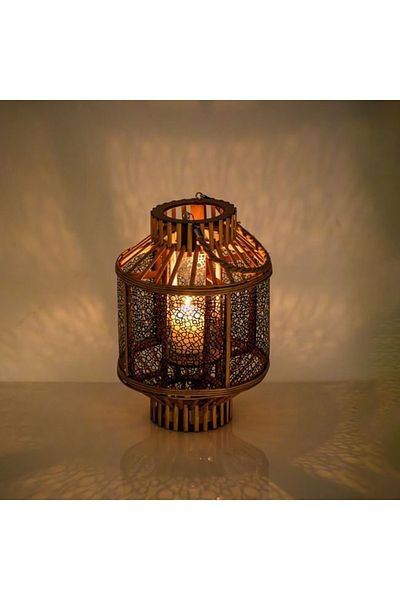 divendi-ro Decorative lantern, candle holder inside, with narrow base and neck, 28x40 cm, brown