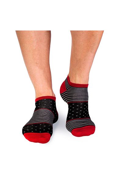 Pirin Hill FINE BAMBOO short bamboo socks with polka dots and stripes black gray