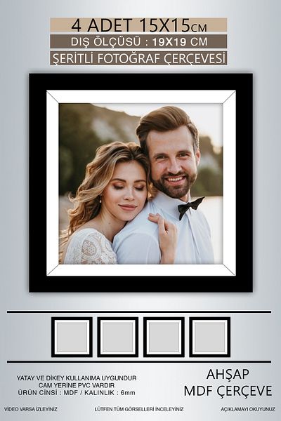 bymat 4 Pieces 15X15 Frame - Black and White Striped Photo Frame - Mdf Frame - Square Frame