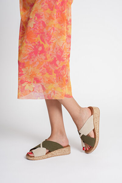 Taran Laura Women's Flip Flops Cross Detailed Stylish and Comfortable Cork Sole Slippers