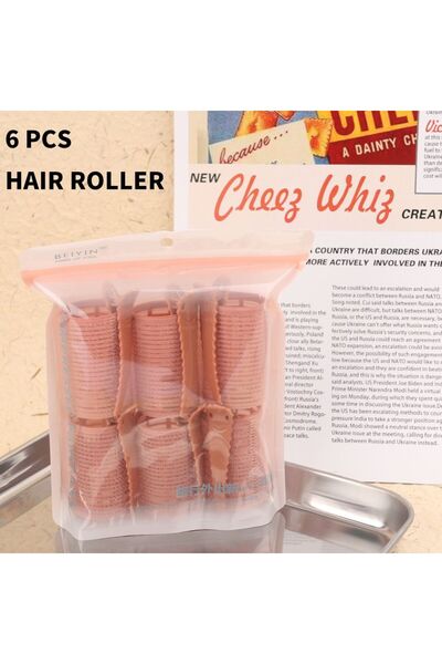 MİNA BEAUTY 6 قطع مشبك تجعيد الشعر فيلكرو قطر 40 ملم - بكرة شعر، بكرة شعر بمش...