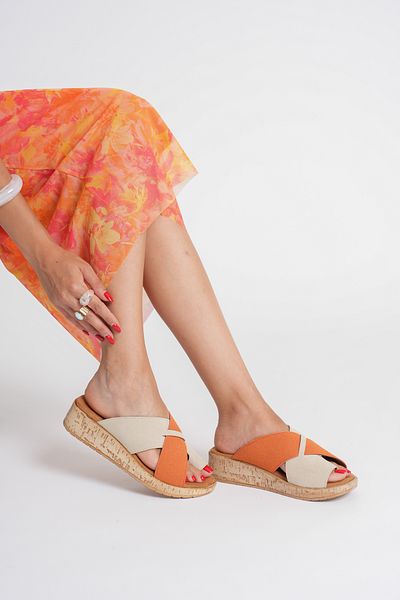 Taran Laura Women's Flip Flops Cross Detailed Stylish and Comfortable Cork Sole Slippers