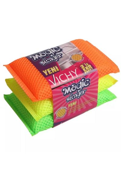 Yüsra Shop 3-Piece Honeycomb Textured Dishwashing Sponge Magic Practical Cleaning Sponge