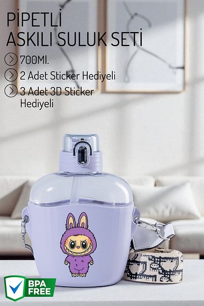 Nandy Home Labubu Flask with Label Gift, Strap and Straw