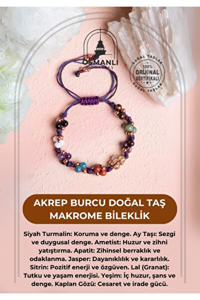 OSMANLI DOĞAL TAŞ Certified Scorpio Natural Stone Macrame Bracelet