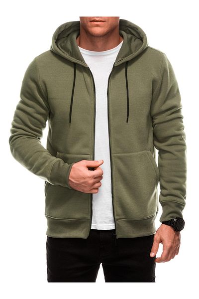 Edoti Men's zip-up hoodie BASIC EM-SSBZ-0101 Dark olive