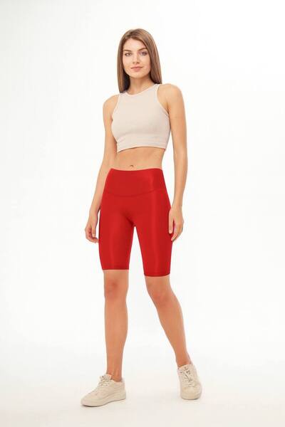 comstar Women's High Waist Basic Red Shiny Biker Mini Leggings