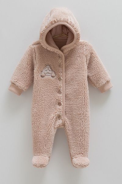 Caramell Welsoft 100% Cotton Baby Girl Plush Jumpsuit – Hooded, (1-12 Months)