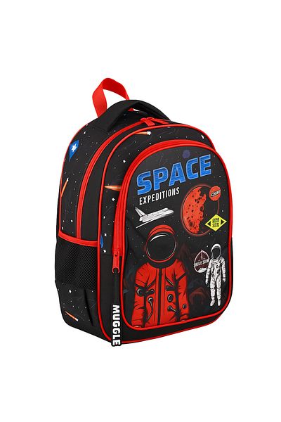 MUGGLE Boy's School Bag Set of 3 Black Red Astronaut and Space Pattern School Bag + Nutrition + Pen