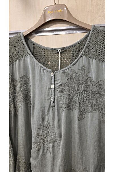 Park Moda Μεταξωτή μπλούζα με 3 κουμπιά με δαντέλα