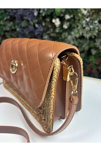 MaVaux Τσάντα ώμου με δερμάτινη λεπτομέρεια Sandy Straw Look