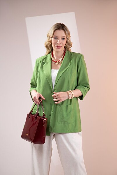 Roxxlen 1122577 Γυναικείο μπουφάν μεγάλου μεγέθους με τσέπες πράσινο