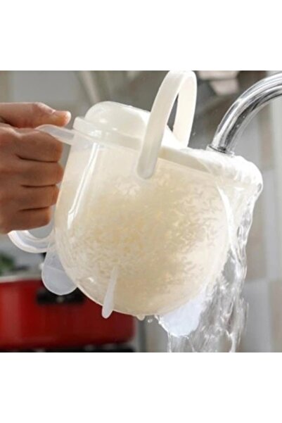 divendi-ro Strainer for rice, with sieve and lid, plastic, capacity 1L, 15.5x17cm, white-transparent