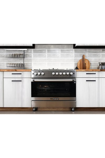 GL GENERAL 90x60cm Gas Cooking Range 2 Big Eyes, 5 Burners, 2 Fans, Cast Iron Support