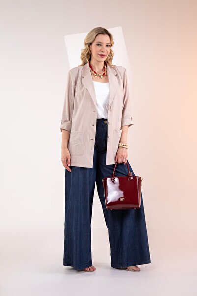 Roxxlen 1122577 Γυναικείο μπουφάν μεγάλου μεγέθους με τσέπες μπεζ