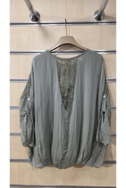 Park Moda Μεταξωτή μπλούζα με 3 κουμπιά με δαντέλα