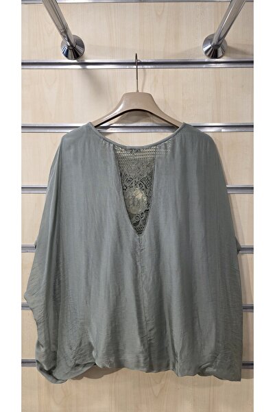 Park Moda Μεταξωτή μπλούζα με 3 κουμπιά με δαντέλα