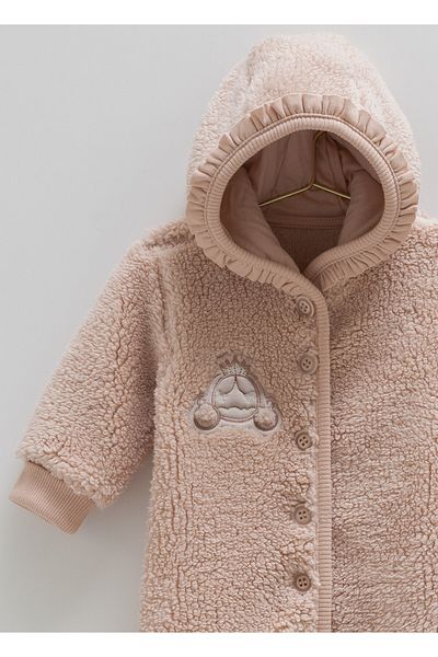 Caramell Welsoft 100% Cotton Baby Girl Plush Jumpsuit – Hooded, (1-12 Months)
