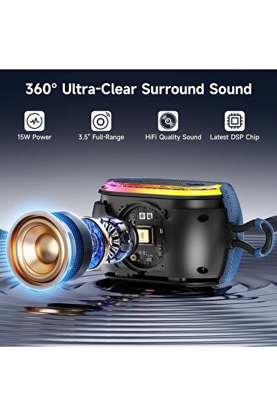 JYX مكبر صوت لاسلكي بتقنية البلوتوث مع أضواء، بطارية 2500 مللي أمبير في الساعة، وقت تشغيل طوال اليوم، اقتران TWS، BT5.3، مثالي