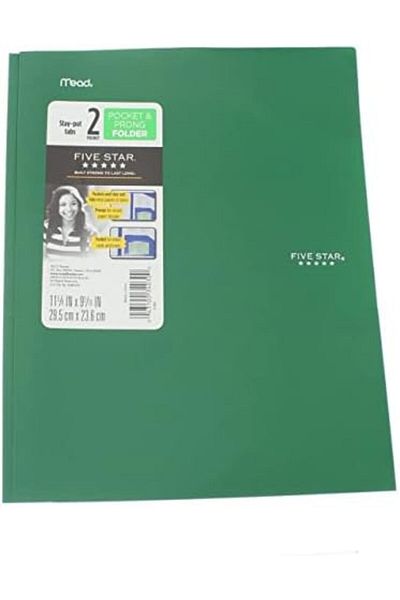 Mead Five Star 2 Pocket Folders with Prong Fasteners, Stay-Put Folder, Folders with Pockets