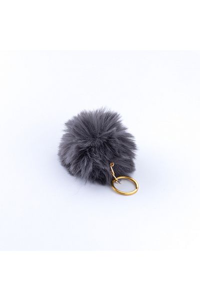 Bimotif Plush Pompon Keychain, Gray