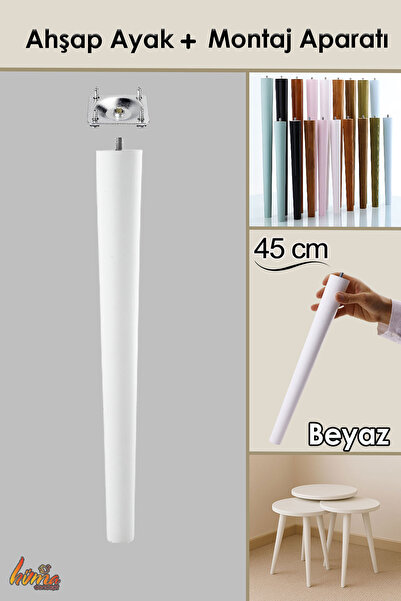 GLASWEN Ahşap Ayak 45 Cm Beyaz M8 Civatalı Bağlantı Aparatlı Mobilya Tabure S...