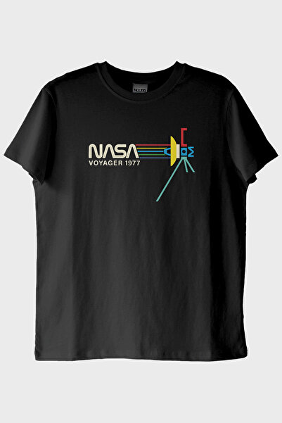 NUUGG تي شيرت ريترو ناسا فوييجر 1977 Vintage Space باللون الأسود