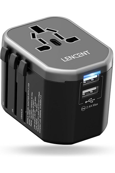 LENCENT Universal Travel Adaptor Plug with 2 USB Ports, International Power Adapter with UK/USA/EU/A