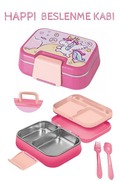 ELDİPA Two Compartment Lunch Container Patterned Lunch Container with Handle Bag 1.03L Stainless Steel