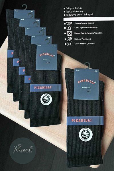 urzsmell Men's Organic Cotton Tennis Socks – Pack of 6 Black Suitable for Daily and Sports Use