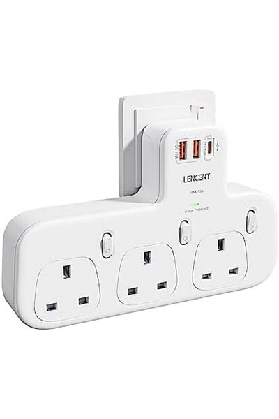 LENCENT 3 Way Plug Extension with PD 20W USB-C & 2 USB-A QC 3.0, Multi Plug Adaptor UK with Individu