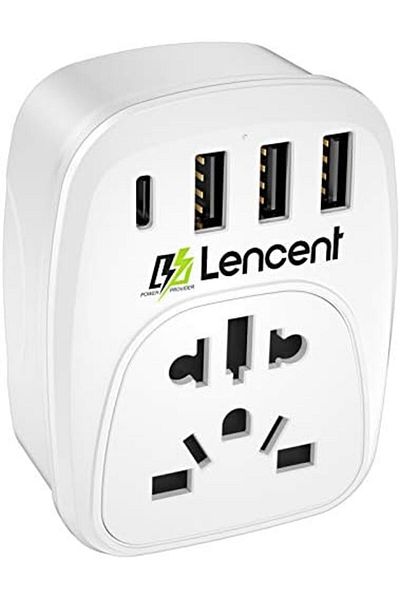 LENCENT EU/USA to UK Plug Adapter with 3 USB and 1 Type C Port, World to UK Universal Travel Adapter