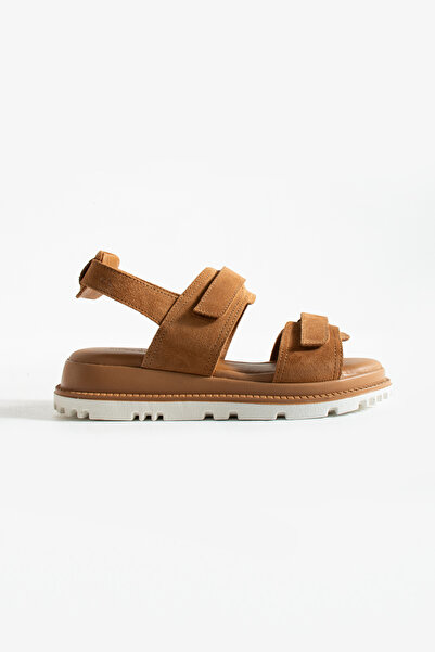 Siena Shoes Zarie Kadın Cırtlı Hakiki Deri Sandalet Taba