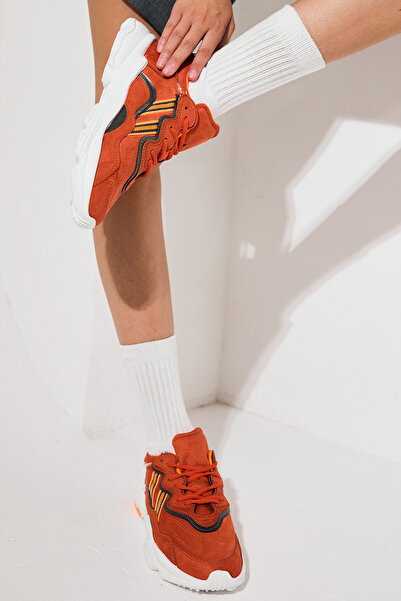 PowerSpeed Unisex Oranj Poli Taban Yüksek Taban Şeritli Bağcıklı Spor Ayakkabı