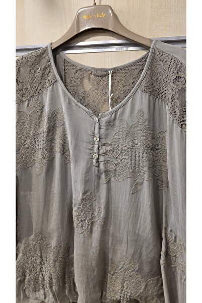 Park Moda Μεταξωτή μπλούζα με 3 κουμπιά με δαντέλα