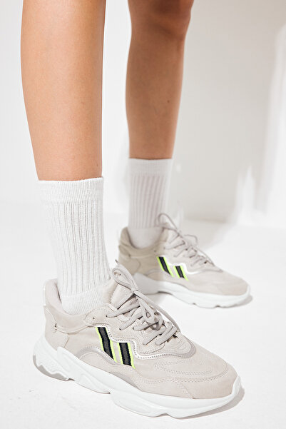 PowerSpeed Unisex Gri Poli Taban Yüksek Taban Şeritli Bağcıklı Spor Ayakkabı