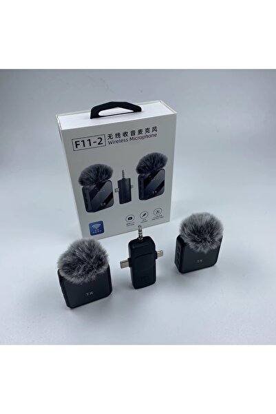 Bubitechh F11-2 Kablosuz Yaka Mikrofonu Type-C Lightning Uyumlu iPhone Android Telefon Kamera İçin