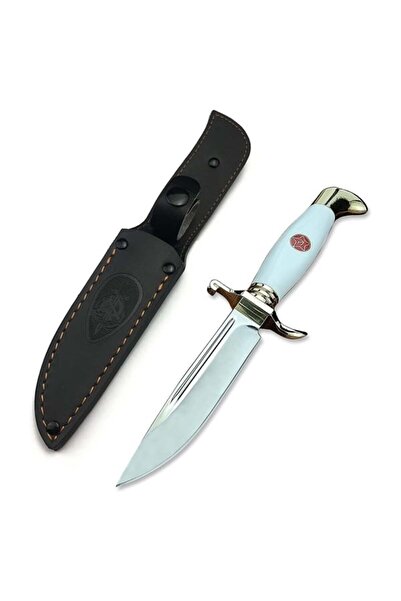 Depox Taktický lovecký nůž, pouzdro z pravé kůže, čepel 440C, rukojeť z akryl...