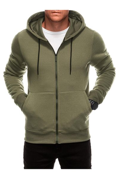 Edoti Men's zip-up hoodie BASIC EM-SSBZ-0101 Dark olive