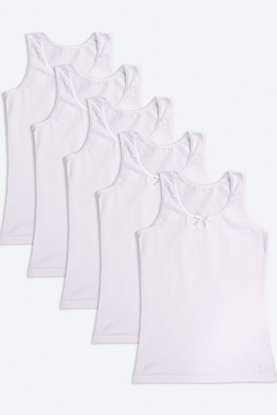Happy Fox Pack of 5 Young Girls White Plain Wide Strap Athlete Basic Cotton Lycra