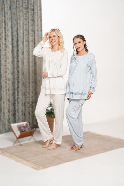 Pelin Women's Ecru Lace Detailed Maternity Pajama Set