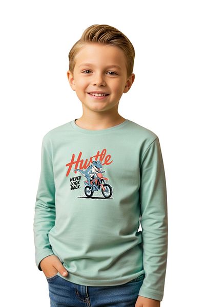 YA KO KİDS Round Neck Dino Hustle Printed Patterned Boy's Sweatshirt