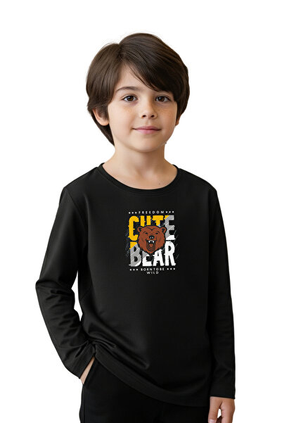 YA KO KİDS Round Neck Cute Bear Printed Boy's Sweatshirt