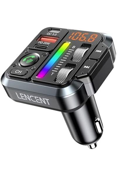 LENCENT Bluetooth 5.3 Car FM Transmitter, Adjustable Treble & Bass Sound Music Player Receiver