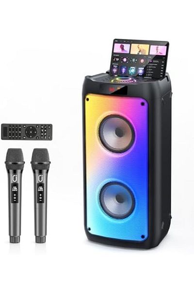 JYX Karaoke Machine with 2 Wireless Microphones, Portable Bluetooth Speaker for Adults & Kids, Big P