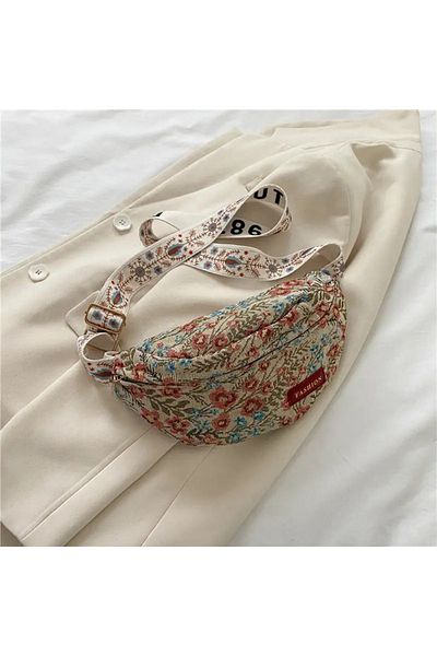 seltuğ Vintage Floral Canvas Crossbody Bag
